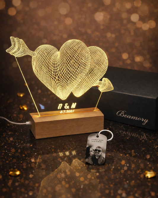 Premium Valentine's Box: Φωτιστικό Καρδιά & Μπρελόκ με Φωτογραφία.